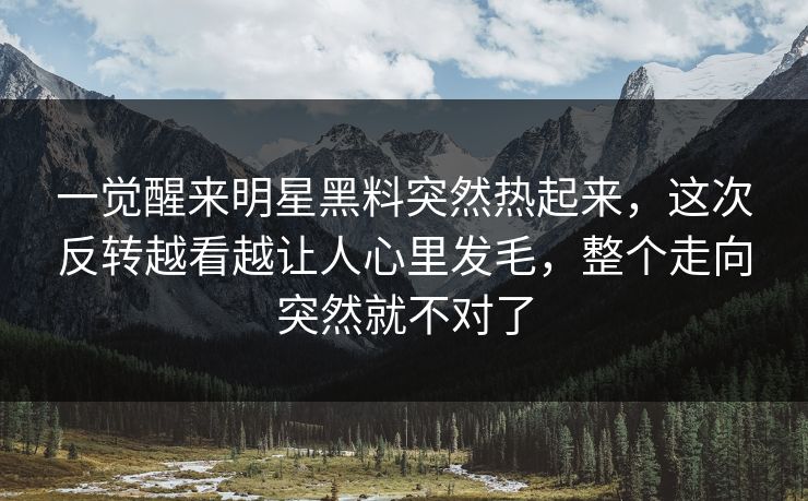 一觉醒来明星黑料突然热起来,这次反转越看越让人心里发毛,整个走向突然就不对了 一觉醒来明星黑料突然热起来,这次反转越看越让人心里发毛,整个走向突然就不对了